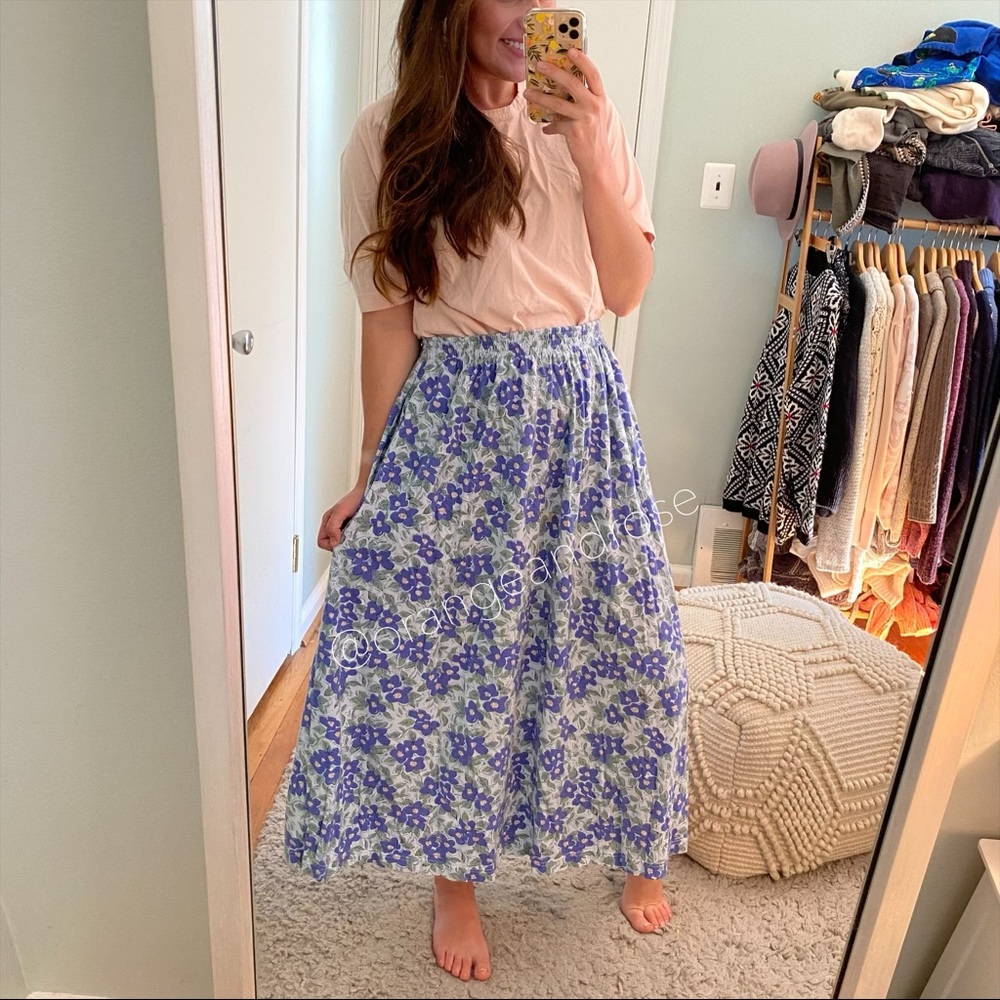 Vintage LL Bean Cotton Dainty Floral Maxi Skirt L - Picture 7 of 7